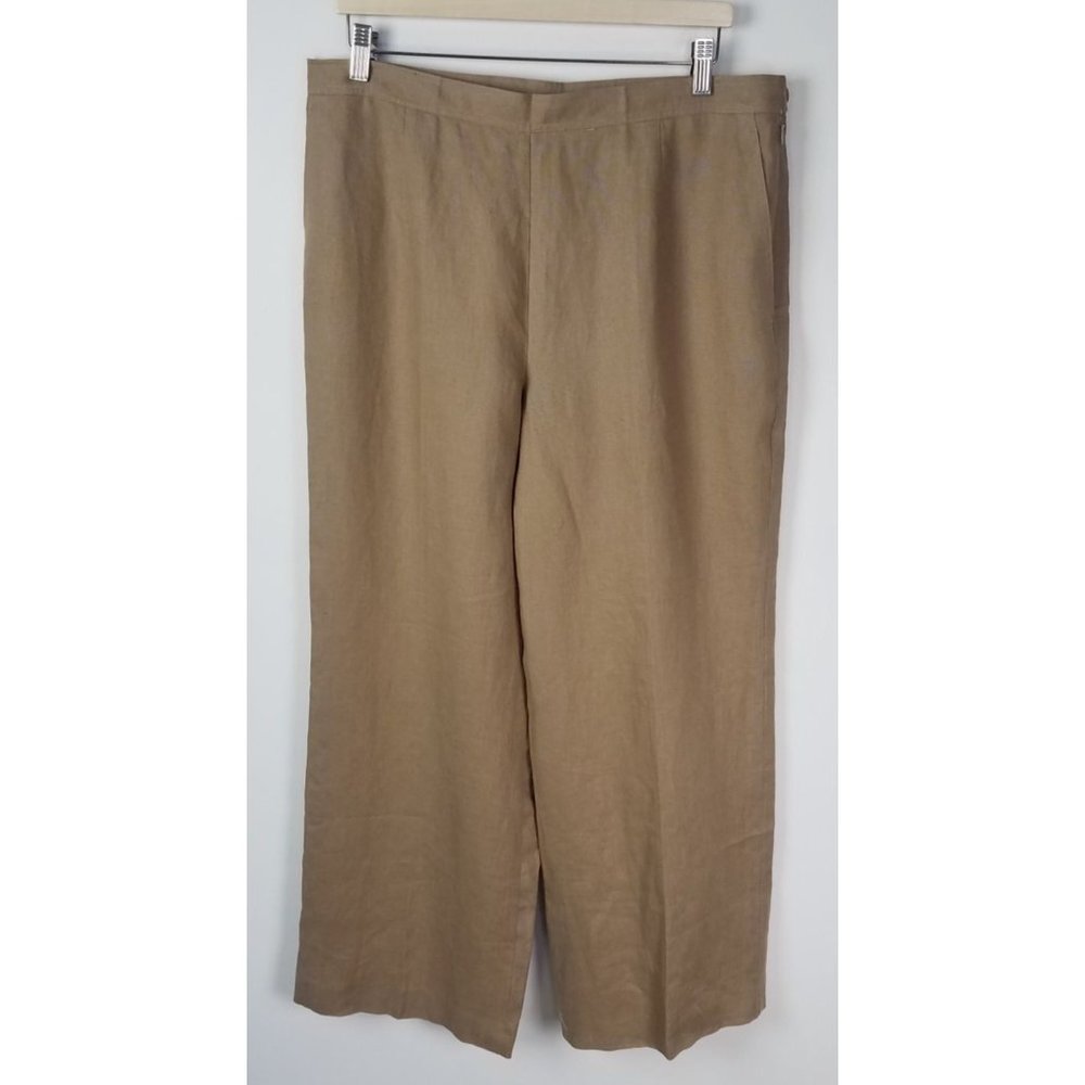 Talbots Petites Women's Sz. 16 100% Irish Linen Tan Straight Leg Side Zip Pants